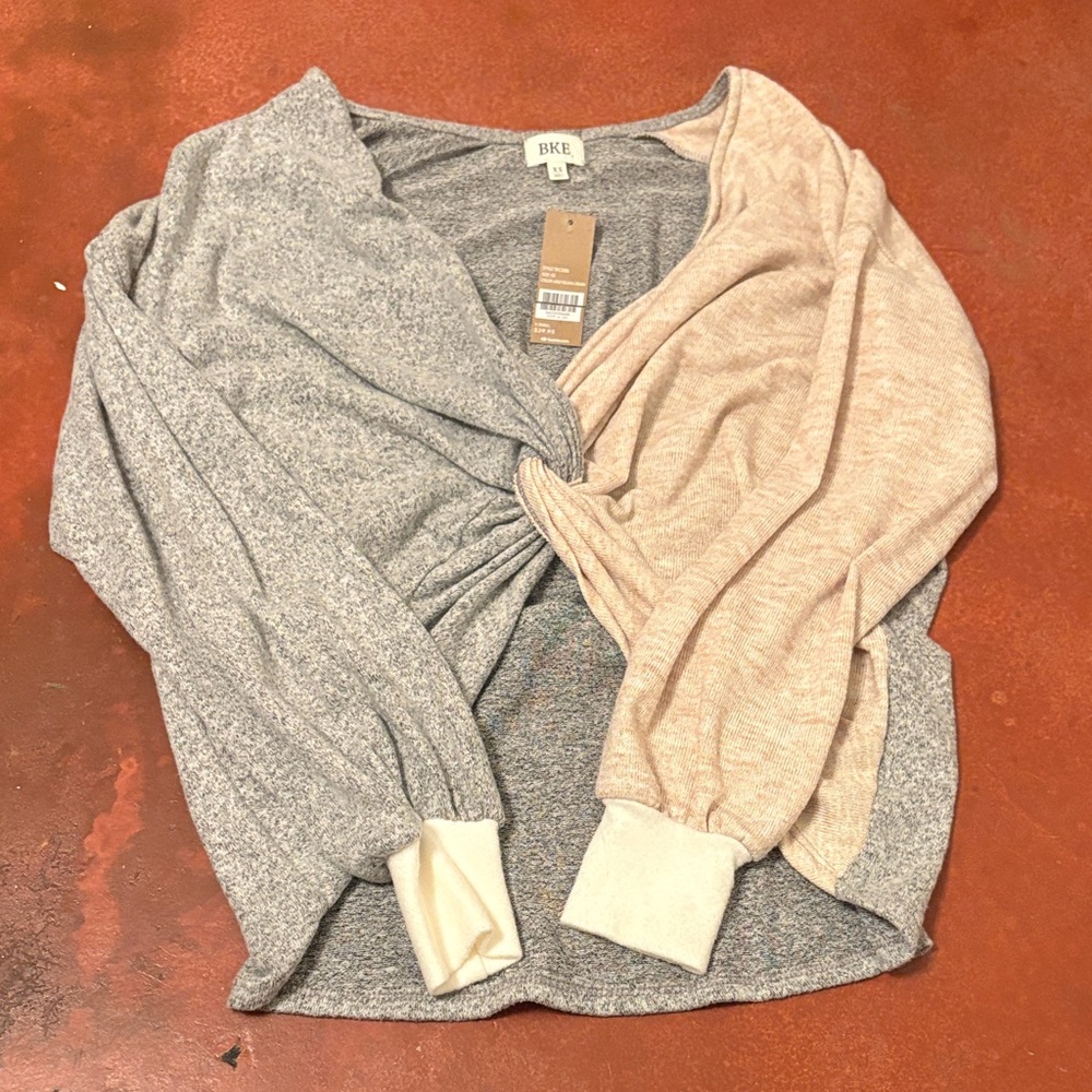BKE Gray and Cream Twist Sweater